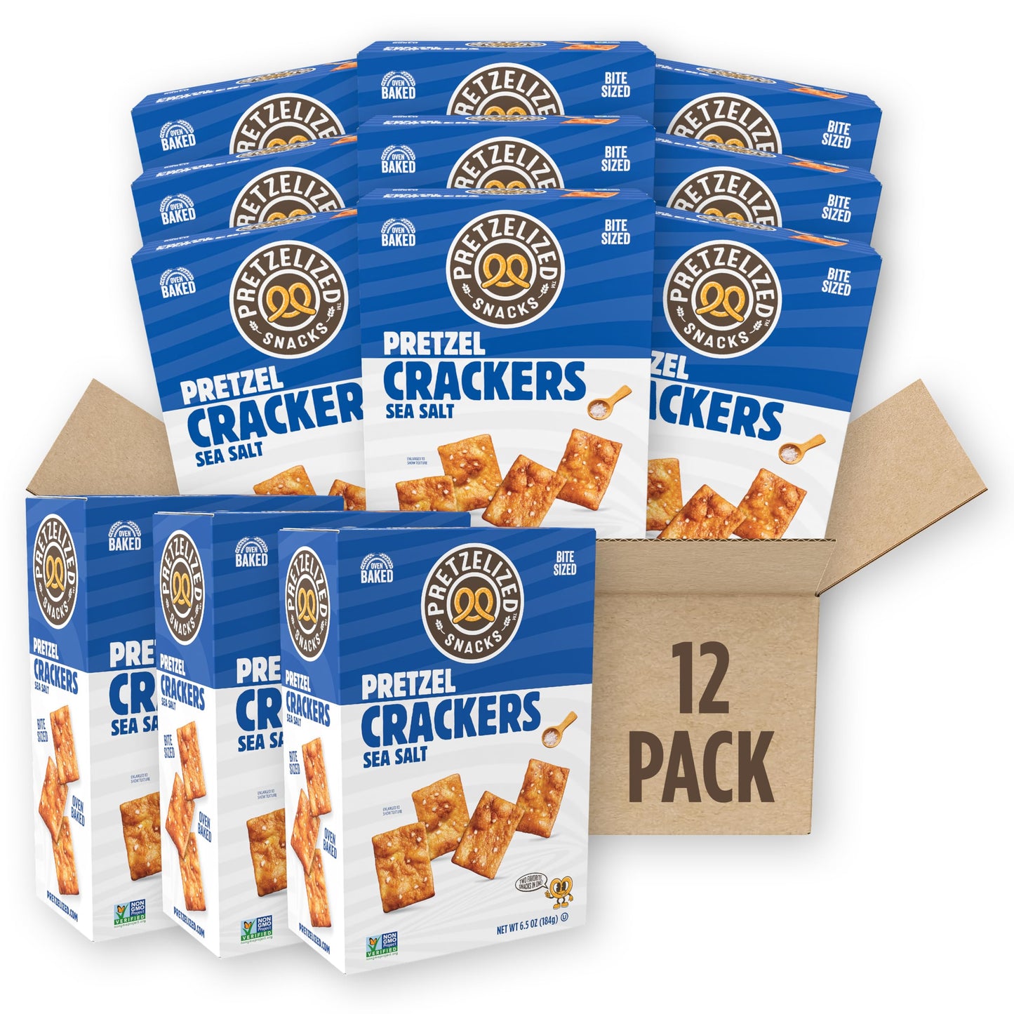 PRETZELIZED Snacks PRETZELIZED Pretzel Crackers, Sea Salt Flavored, 6.5oz Box (Pack of 12)