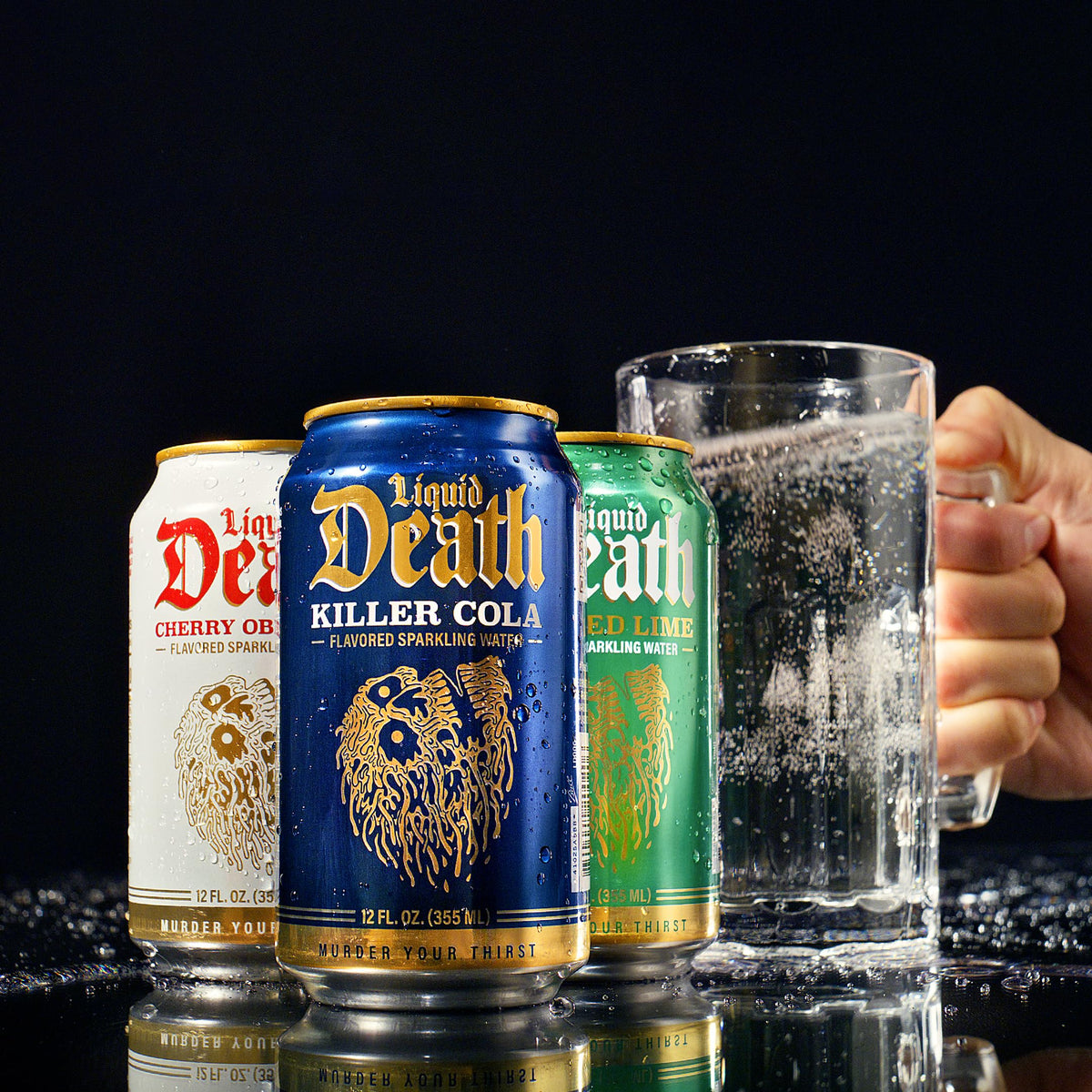 Liquid Death Sparkling Water, Soda-Flavored, Low Sugar, 12-Pack (12oz Cans)