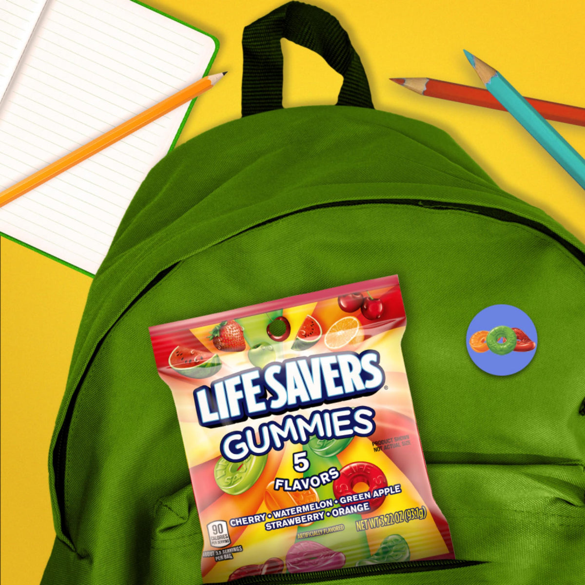 LIFE SAVERS 5 Flavors Gummy Candy, 3.22 oz Bag (Pack of 12)