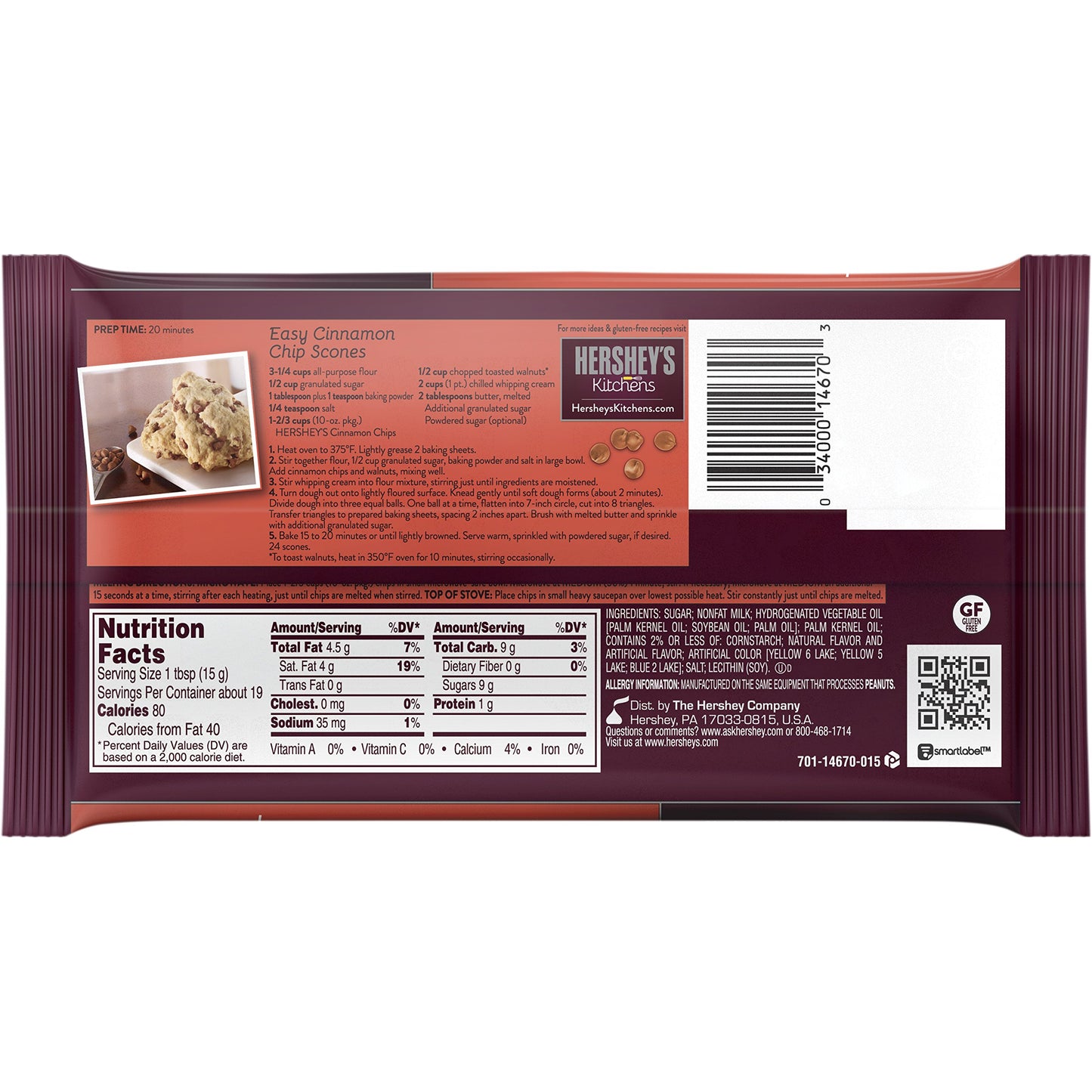 Hersheys Cinnamon Baking Chips, 10-Ounce Bag (Pack of 4)
