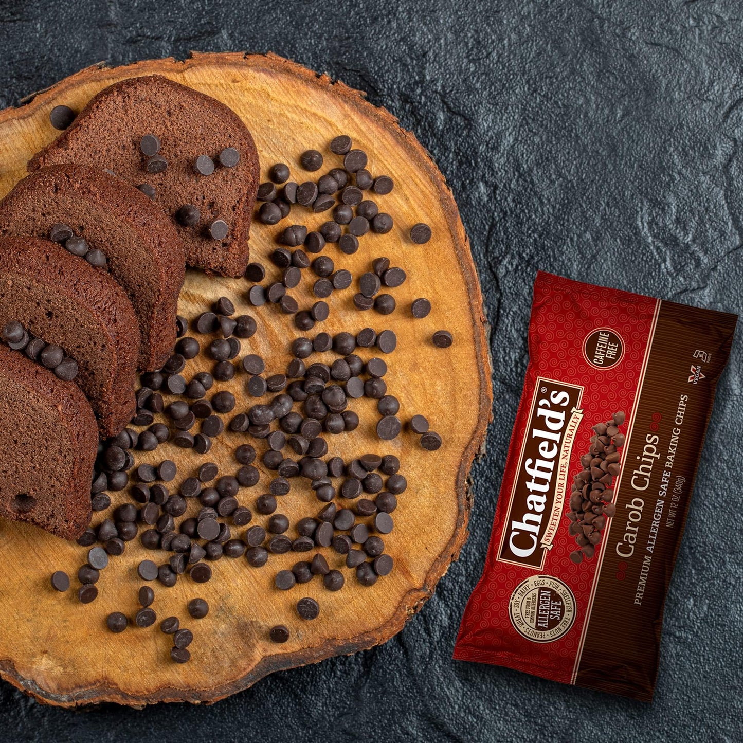 Chatfields Carob Chips Unsweetened - Allergen-Free Substitue For Chocolate Chips (Pack of 12)