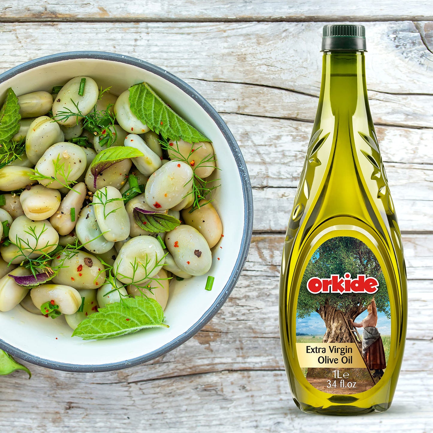 Orkide Extra Virgin Olive Oil Robust Mediterranean Blend, Ffa 0.3, Polyphenol+400 (34 Fl Oz)