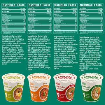 VOLO VERO High Protein (32g) Ramen Noodles Cup Variety Pack, Plant-Based, Non-Fried, Vegan, Low Fat | Chicken, Spicy Beef, Ki