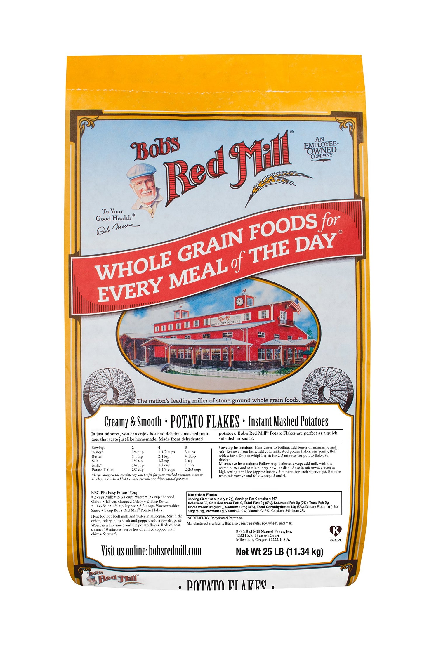 Bob'S Red Mill Instant Mashed Potatoes Creamy Potato Flakes, 25 Pound