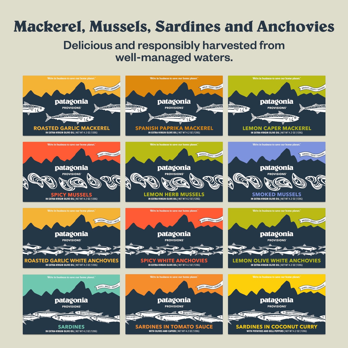 Patagonia Provisions - Lemon Herb Mussels in Extra Virgin Olive Oil | Responsibly sourced | 16g Protein & Gluten Free