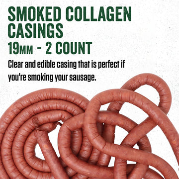 LEM Products Clear Smoked Collagen Casings 19mm Edible Sausage Casings Stuffs Approximately 16 Pounds Per Pack Great for Snack Sticks Hot Dogs Metts Andouille Brats and More 2-Pack
