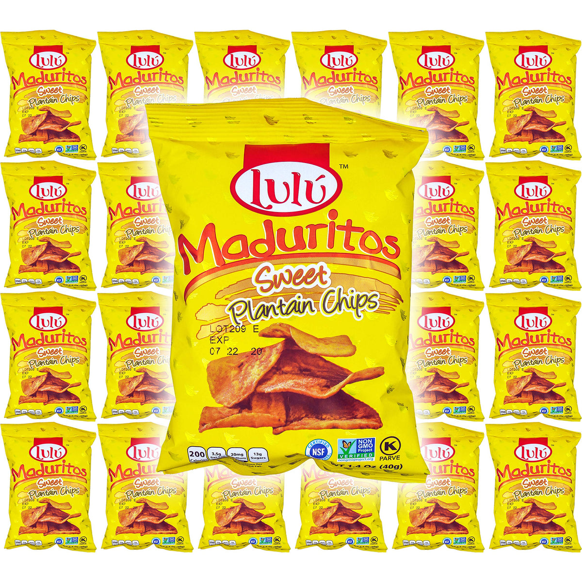 LULU Maduritos Sweet Plantain Chips, Gluten-Free, 1.4oz Bag (Pack of 24, Total of 33.6 Oz)