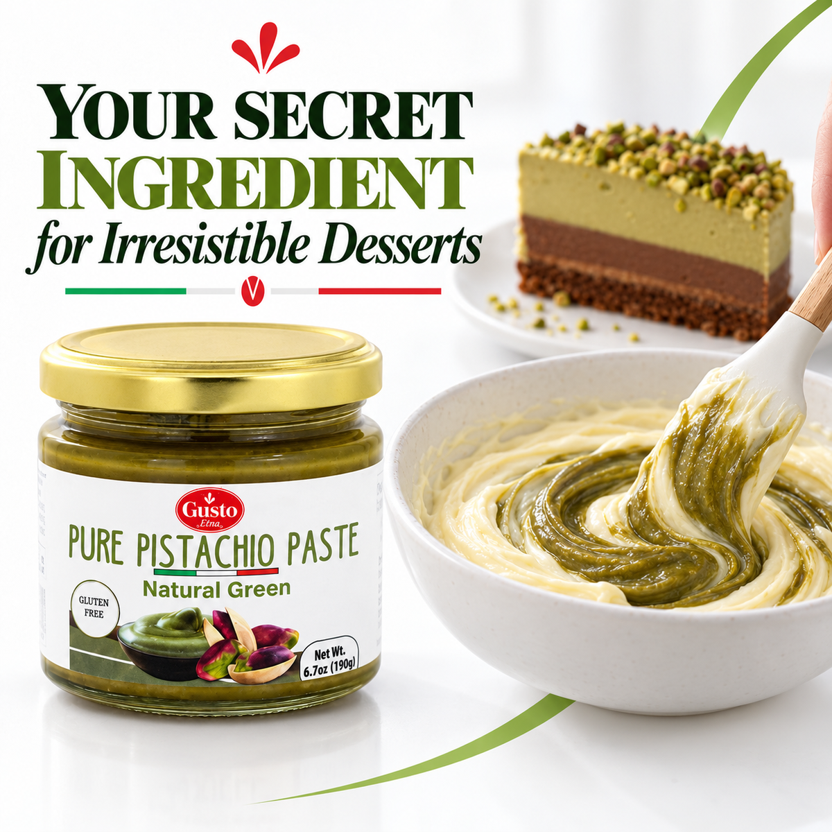 Gusto Etna 100% Pistachio Paste – Natural Green Color – Unsweetened – 172 g (6.07 oz)