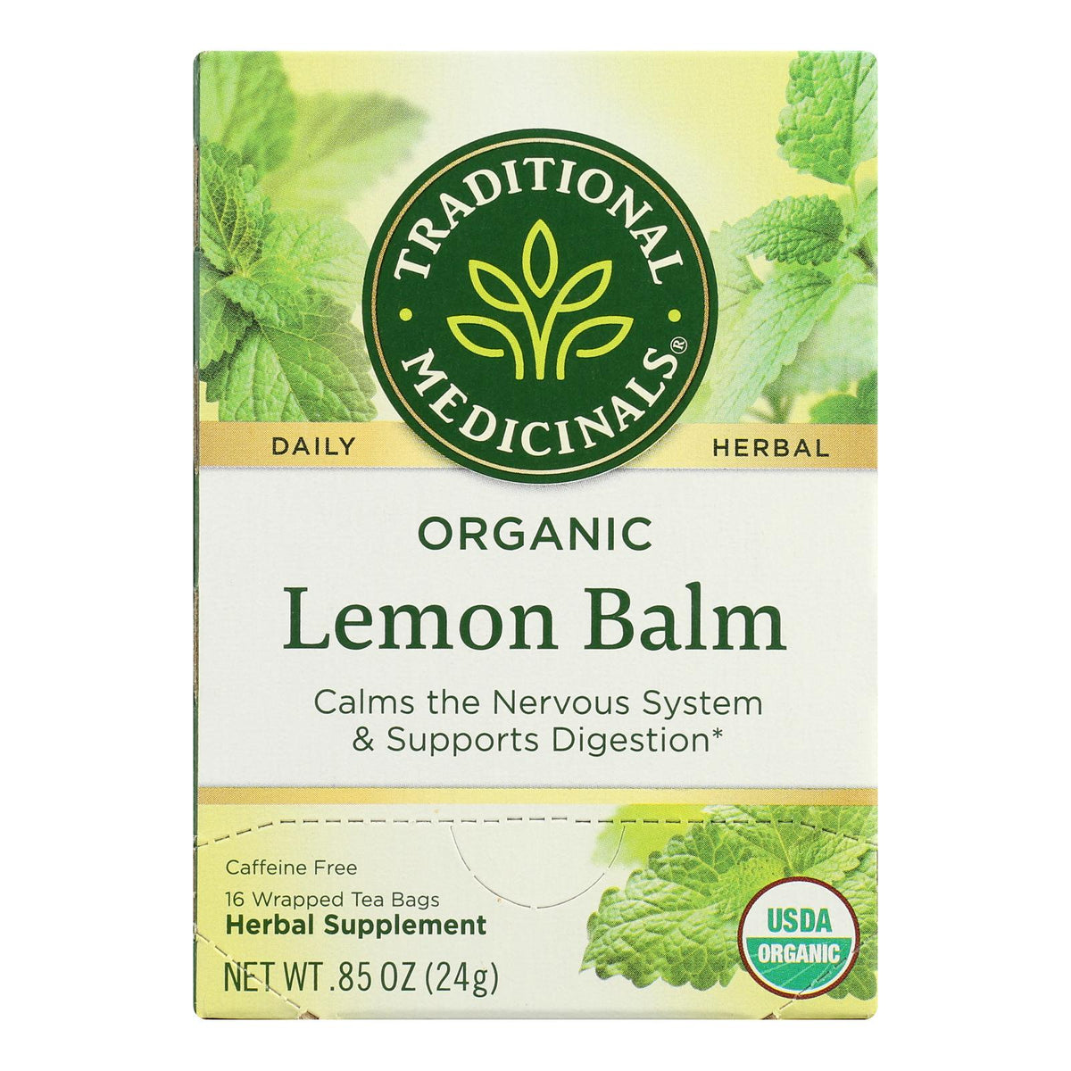 Organic Lemon Balm Herbal Tea - 6 Packs of 16 Bags