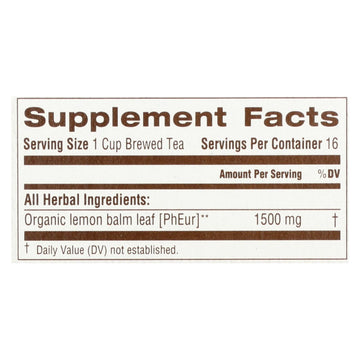 Organic Lemon Balm Herbal Tea - 6 Packs of 16 Bags