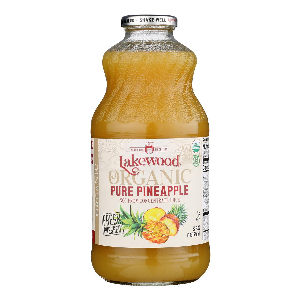 Lakewood Organic Pure Pineapple Juice, 32oz, Pack of 6