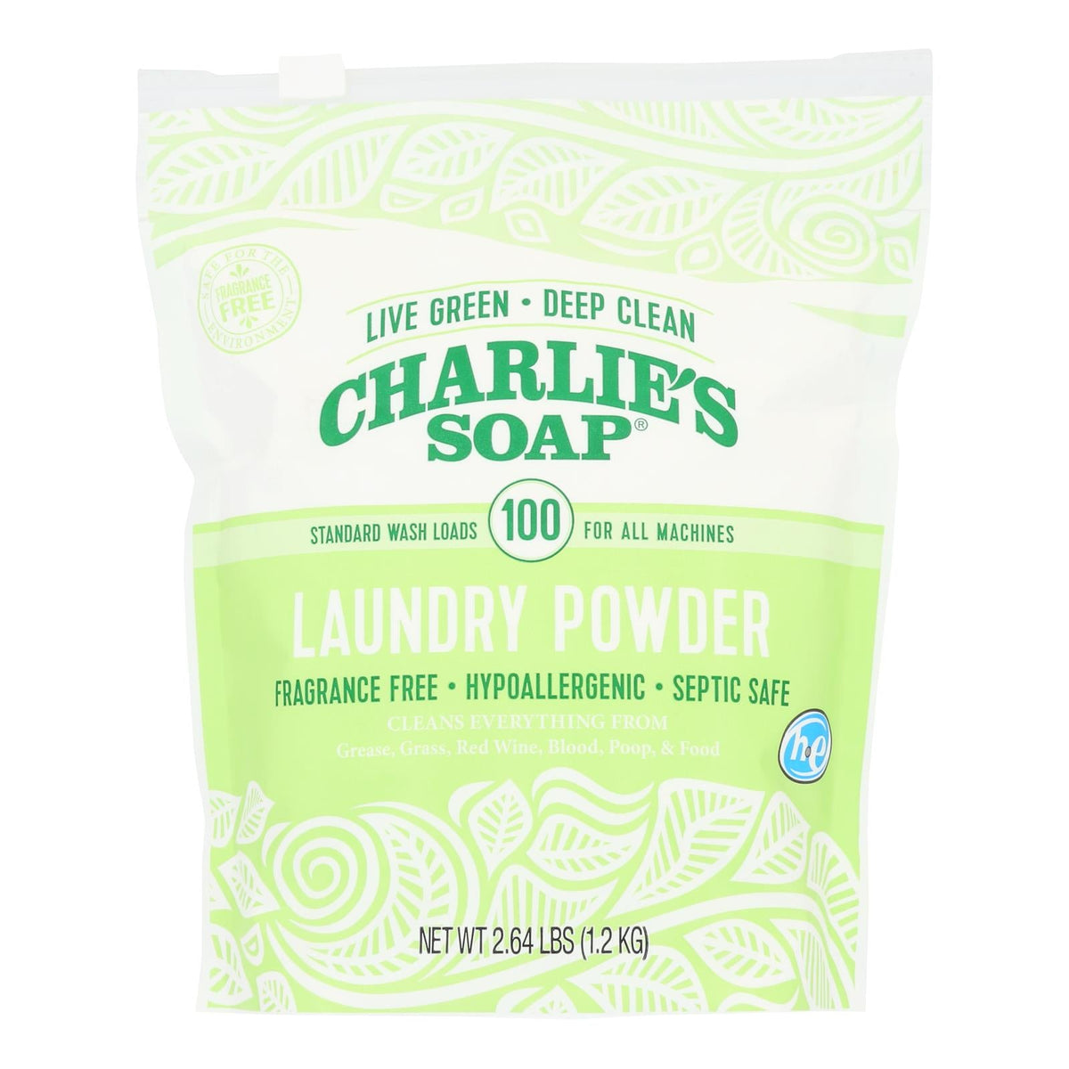 Charlies Soap Powder Laundry Detergent, 100 Loads, 2.64 Lb, 6-Pack