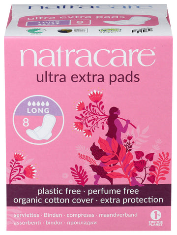 Natracare  Ultra Extra Pads w/wings - Long - 8 Count