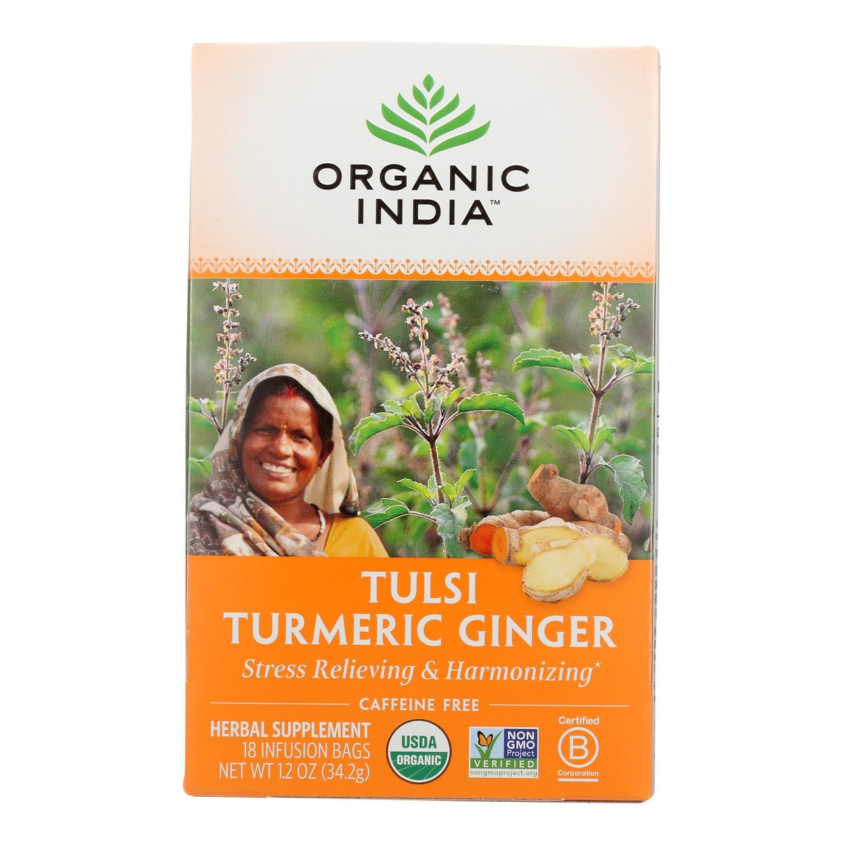 Organic India Tulsi Turmeric Ginger Tea, 18 Bags, 6-Pack