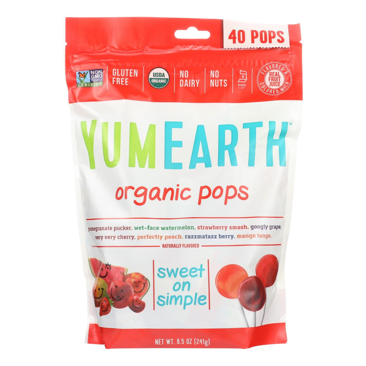 Yummy Earth Organic Lollipops, Assorted, 8.5 Oz, Case of 12