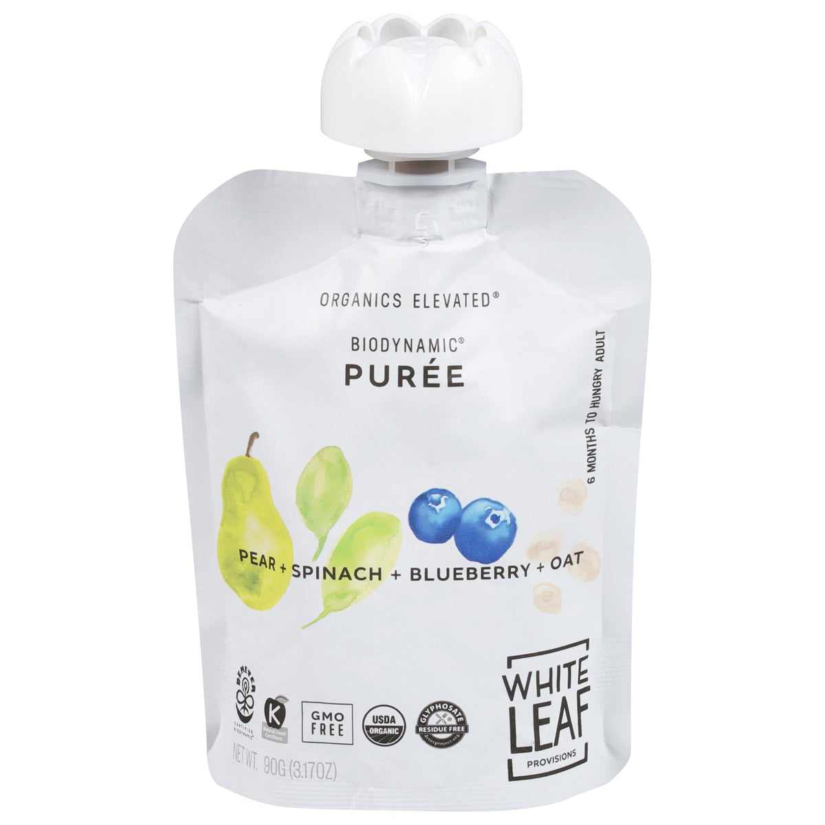 White Leaf Organic Baby Food, Spinach & Blueberry, 6-Pack