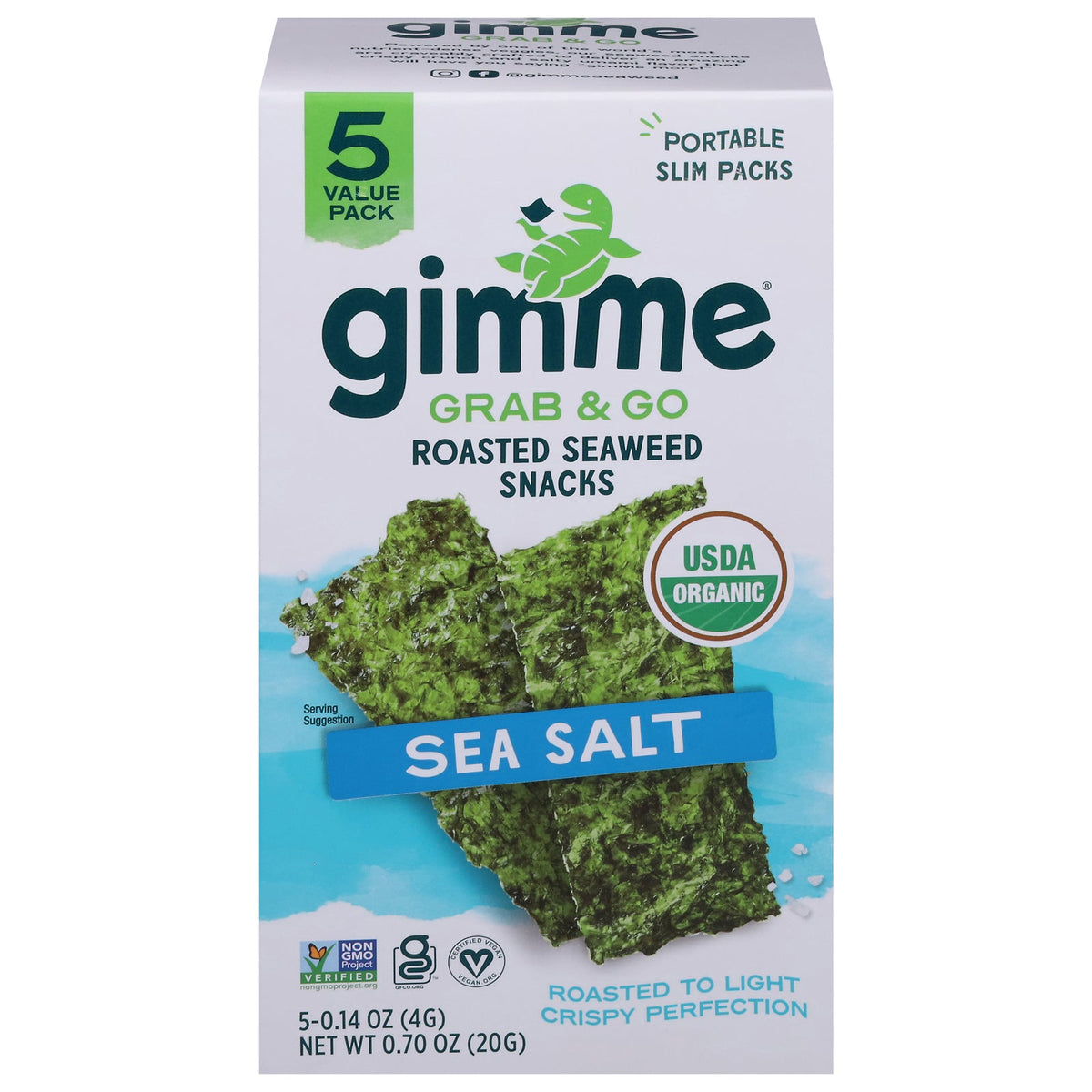 Gimme Organic Seaweed Snacks, Sea Salt, 5pk (6 Count Case)