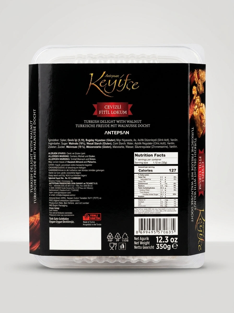 Antepsan Keyifce Cevizli Fitil Lokum 12.3 oz - Turkish Walnut Delight