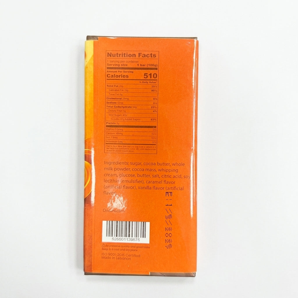 Onaani Milk Chocolate Caramel 100g - Premium Lebanese Chocolate Bar