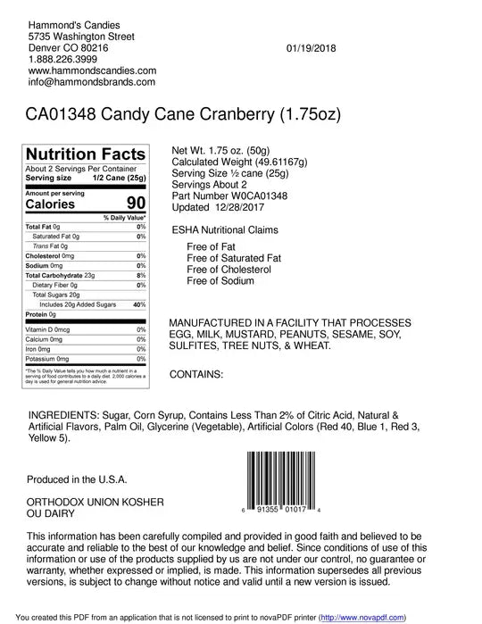 Hand-Spun Jumbo Candy Cane - Cranberry - 1.75 oz