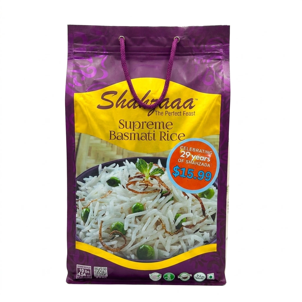 Shahzada Supreme Basmati Rice 10 lbs - Premium Aged Long Grain
