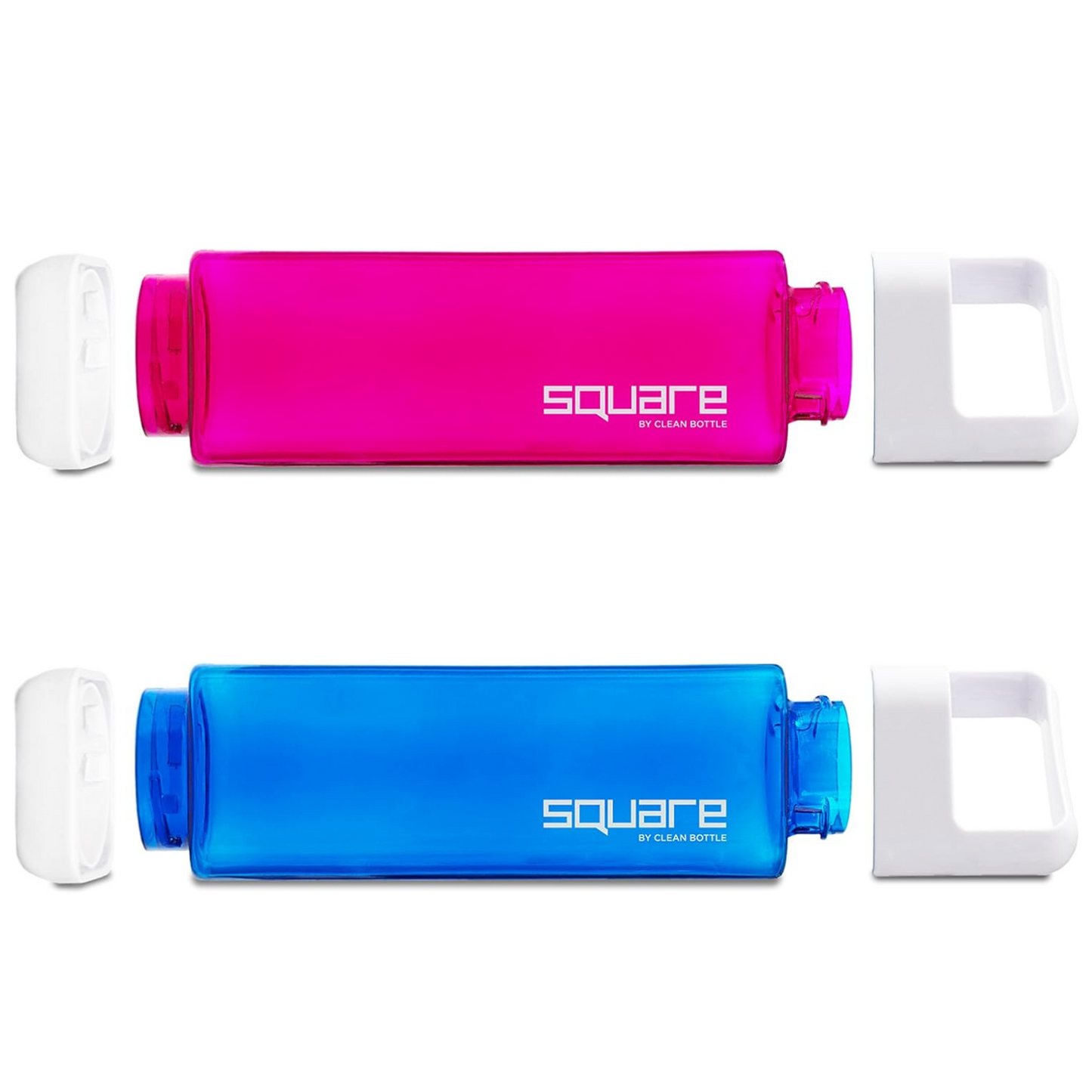 Clean Bottle Square Water Bottle 25oz, BPA-Free Plastic, Clear, Model PSQ-INF-CLEAR, Leak Proof with Carabiner Lid