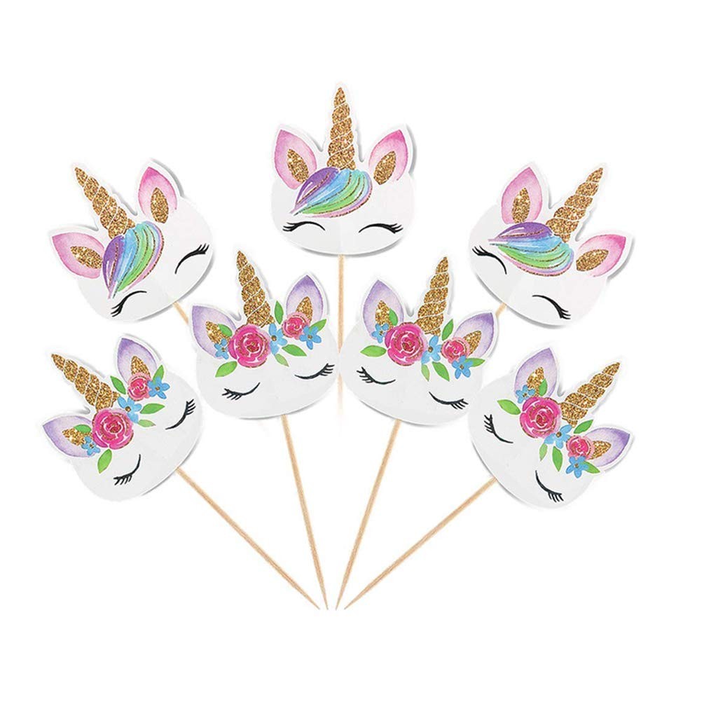 24 Rainbow Unicorn Cupcake Toppers &  25 Unicorn Stickers