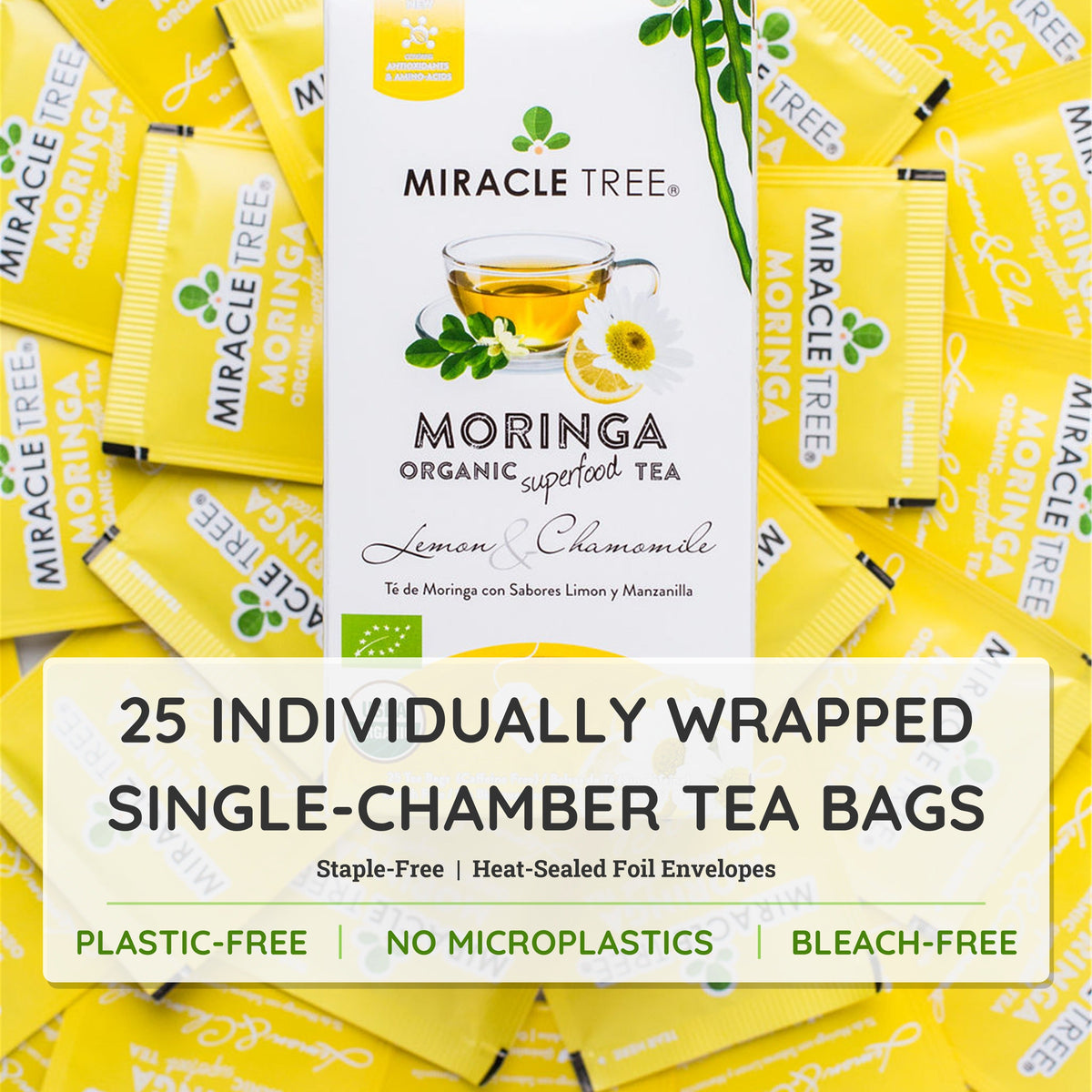Organic Moringa Tea - Lemon & Chamomile - Caffeine-Free Herbal Tea
