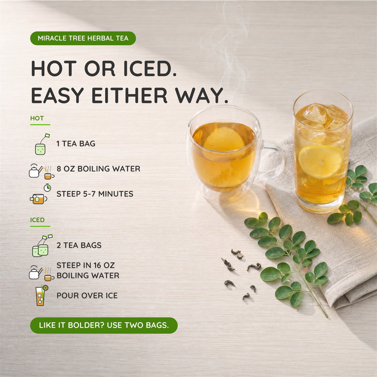 Organic Moringa Tea - Ginger - Caffeine-Free Herbal Tea