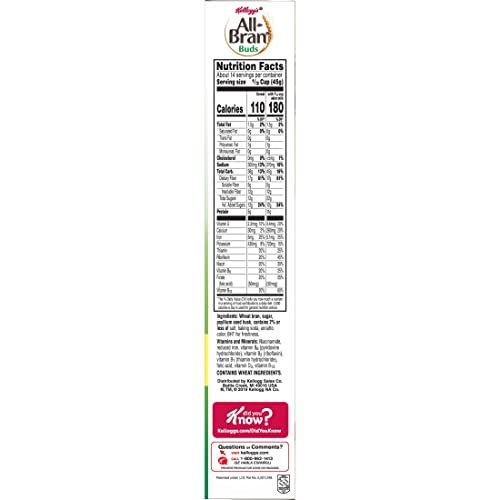 Kelloggs All-Bran Buds, Breakfast Cereal, Wheat Bran, Excellent Source of Fiber, 22oz Box