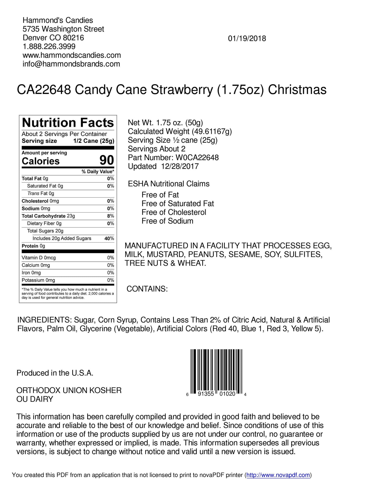 Hand-Spun Jumbo Candy Cane - Strawberry - 1.75 oz