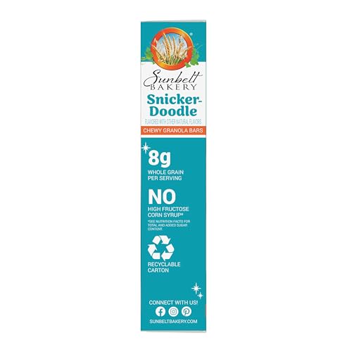 Sunbelt Bakery Chewy Granola Bars, Snickerdoodle Flavor, 8 Count, 1.0 OZ Bars, Brown