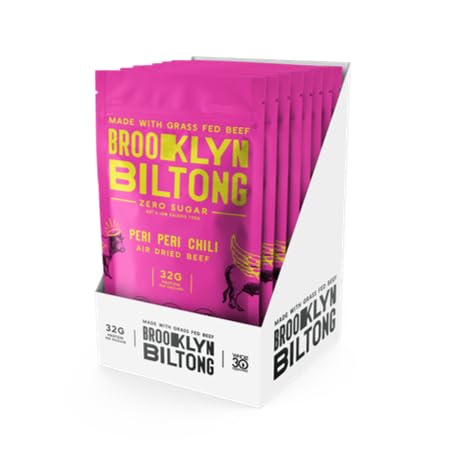 Brooklyn Biltong Air Dried Grass Fed Beef Snack, South African Beef Jerky (2 oz, Pack of 8) - Whole30 Approved, Paleo, Keto, Glu