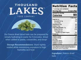 Thousand Lakes Freeze Dried Vegetables - Diced Kale 2-Pack 1 Ounce (2 Ounces Total) | 100% Kale Flakes | No Salt Added