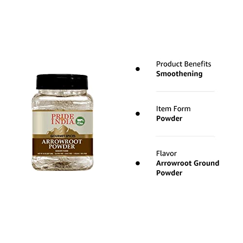 Pride Of India – Natural Arrowroot Ground Powder – Baking & Thickening Agent – Gluten & Gmo Free – Good For Sauces, Fritters & Fries – Easy To Use – 8 Oz. Medium Dual Sifter Jar