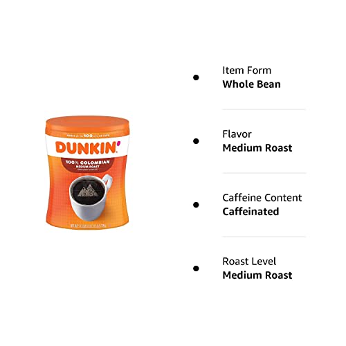 Dunkin Donuts Colombian Ground Coffee, Medium Roast, 27.05 oz.