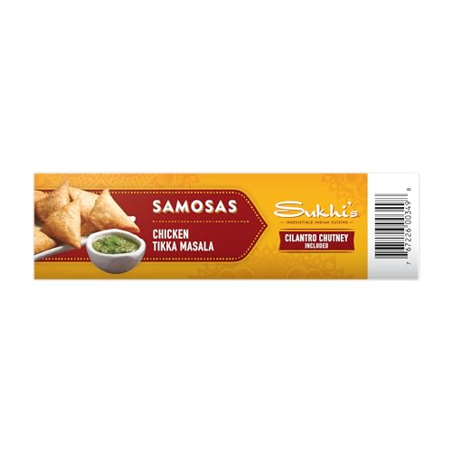 Sukhis Indian Chicken Tikka Masala Samosa Frozen Appetizer Snack with Cilantro Chutney Dipping Sauce 10oz