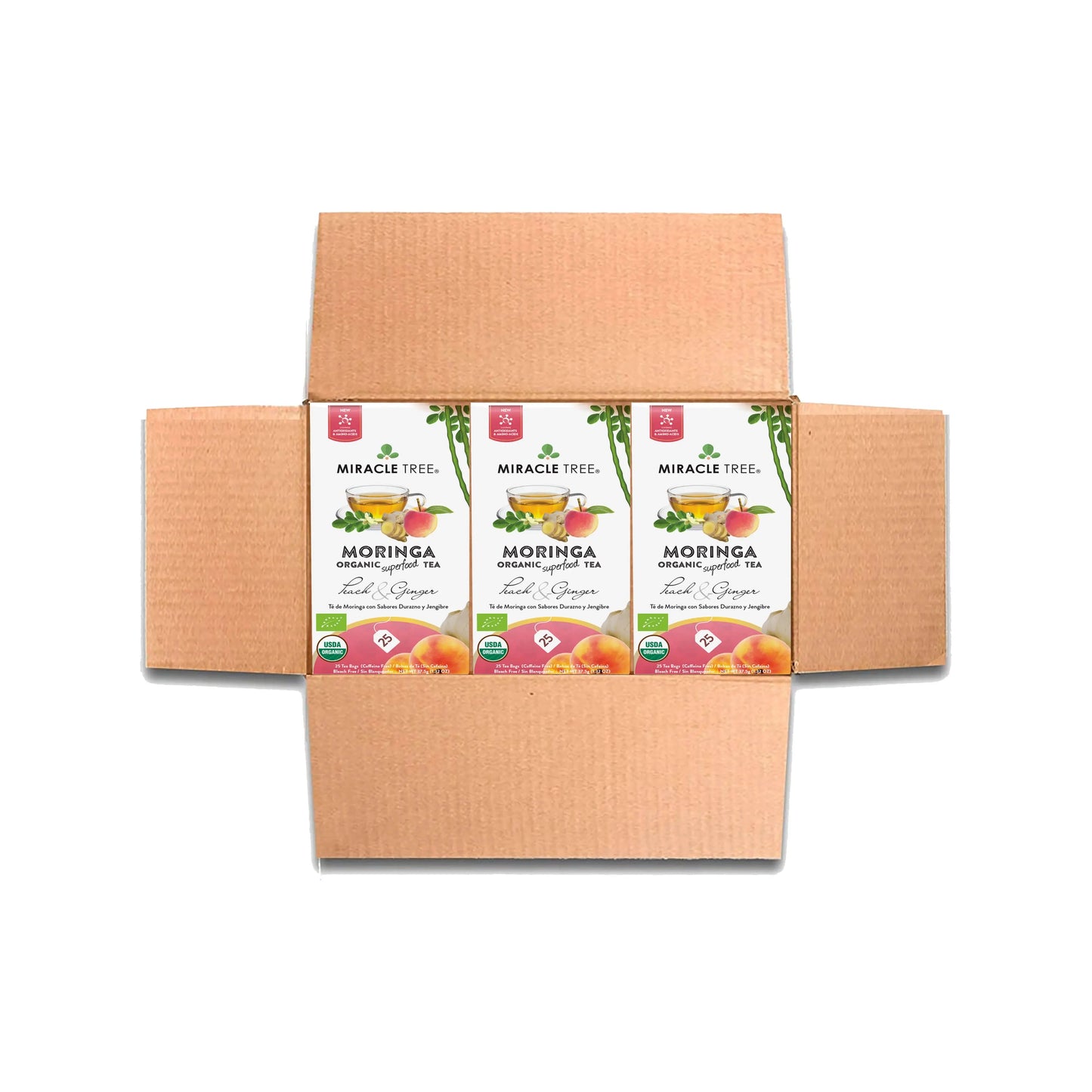Organic Moringa Tea - Peach & Ginger - Caffeine-Free Herbal Tea