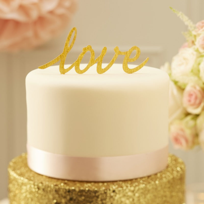 Gold Sparkling Love Cake Topper