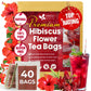 Hibiscus Dried Flowers, Tea Bags, 100% Natural, Pure from Hibiscus Flowers. Loose Flower Hibiscus Herbal Tea. Hibiscus Flower Tea. No Sugar, No Caffeine, No Gluten, Vegan.