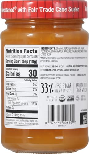 Crofters Peach Organic Premium Spread, 16.5 Oz, 100% Organic, Sweet Fruit Spread