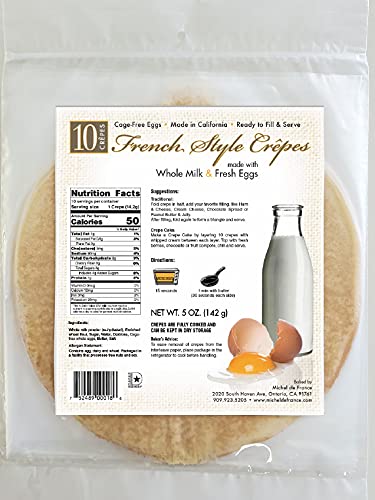 Michel De France All Natural Crepes - No Preservatives  Ready To Eat - 5 Oz Crepes Perfect With Jam  Berries Create Mille Crepes Cake - 10 Pieces Per Pack (1 Pack)