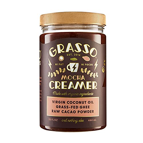 Coffee Booster Mocha Coffee Creamer, Organic Coconut Oil & Grass Fed Ghee, 15 oz Jar, 30 Servings