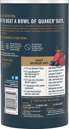Quaker Rolled Overnight Oats, 19oz Canister