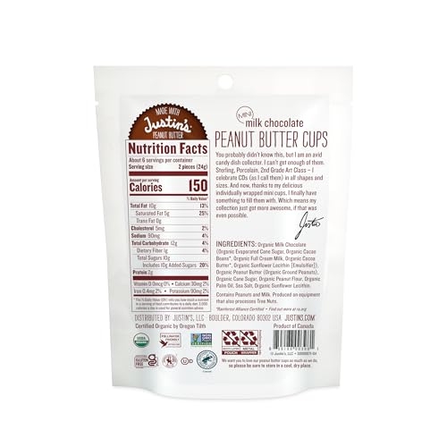 Justins, Mini Peanut Butter Cups, Milk Chocolate, 4.7 oz