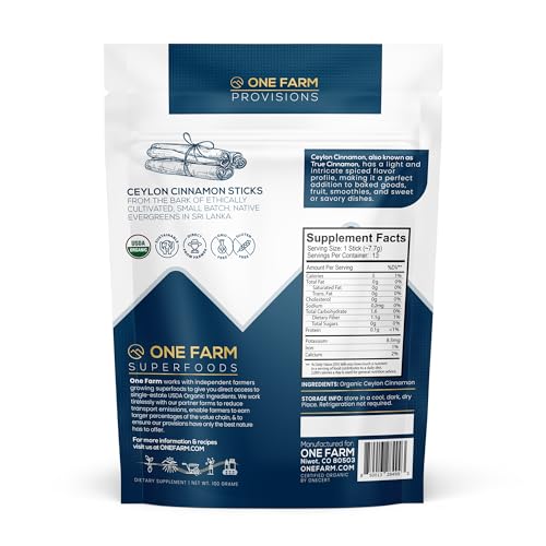 One Farm By Waayb Organic Ceylon Cinnamon Sticks, Single Estate, Enhanced Sri Lanka Cinnamon, Non-Gmo, Fair-Trade & Gluten Free In Resealable Pouch For Cooking, Decoration, Lattes & Tea