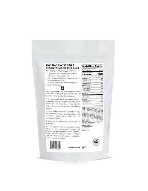 LillyBean Gluten Free Focaccia Bread Mix - Vegan, Dairy & Soy Free, 16oz