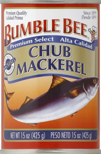 Bumble Bee Chub Mackerel, 15 oz Can - Canned Mackerel Fish, High Protein Keto Food, Gluten Free (Pack of 4)