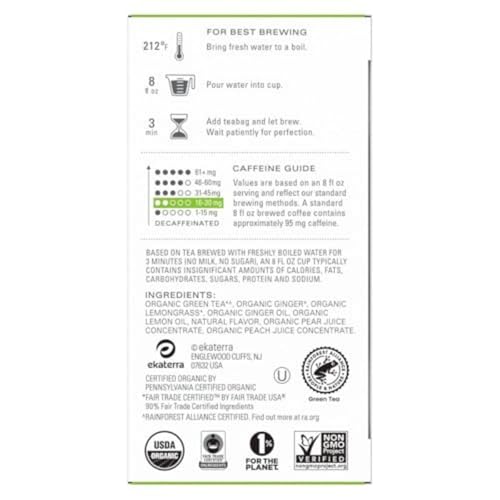 Tazo Organic Green Tea, Green Ginger, Caffeinated Tea, 16 Total Bags