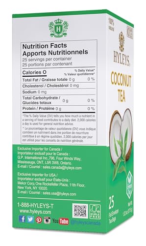 12 Pack of Hyleys Natural Wellness Coconut With Green Tea - 25 Tea Bags (100% Natural Gmo Free, Gluten Free, Dairy Free, Sugar F